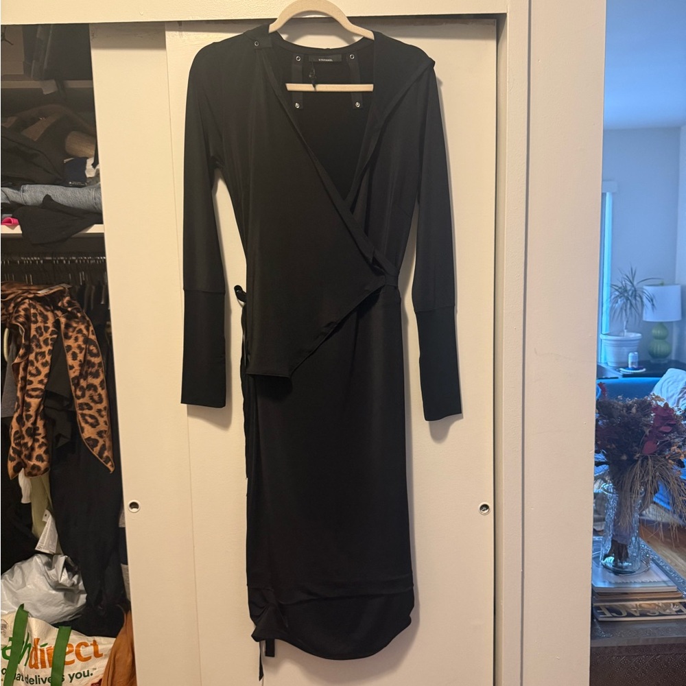 Vintage Italian designer wrap dress with hood